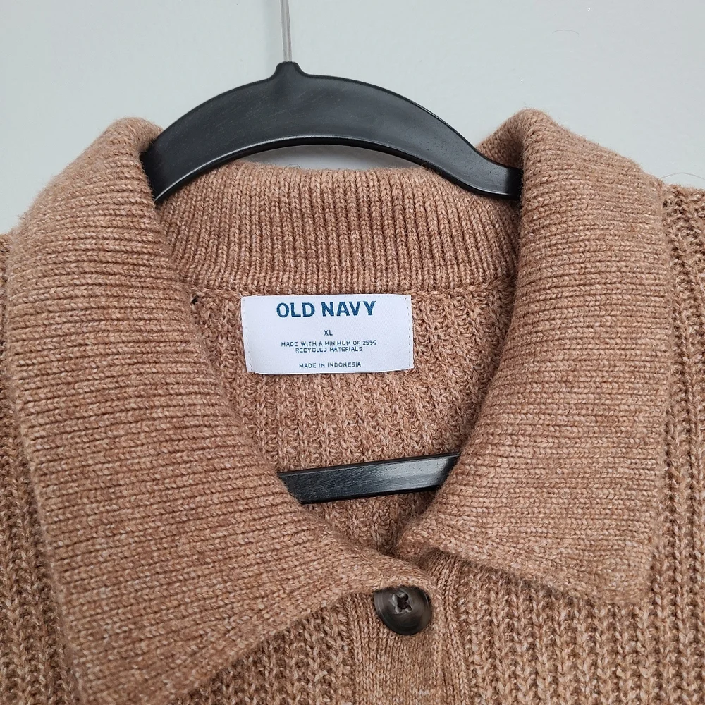 Old Navy SoSoft Minimal Neutral Collard Button Up Beige Tan Cardigan Waffle XL
